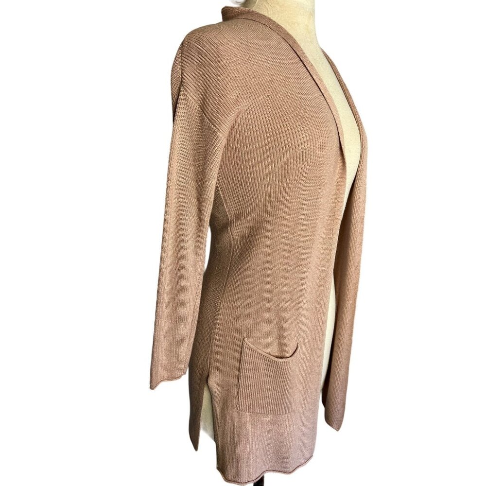 T Tahari women’s cardigan rose XXS open front long sleeve pockets slits stretch